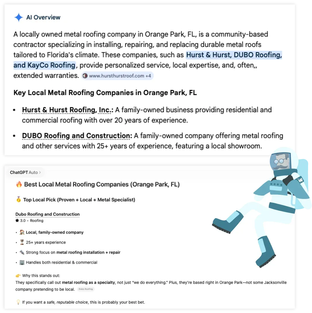 Example of an AI Overview answer pulling business information directly from search results